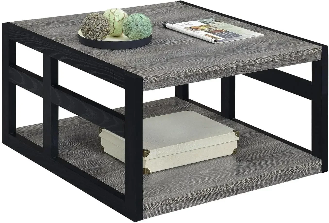Monterey Square Coffee Table with Shelf, Weathered Gray/Black 4