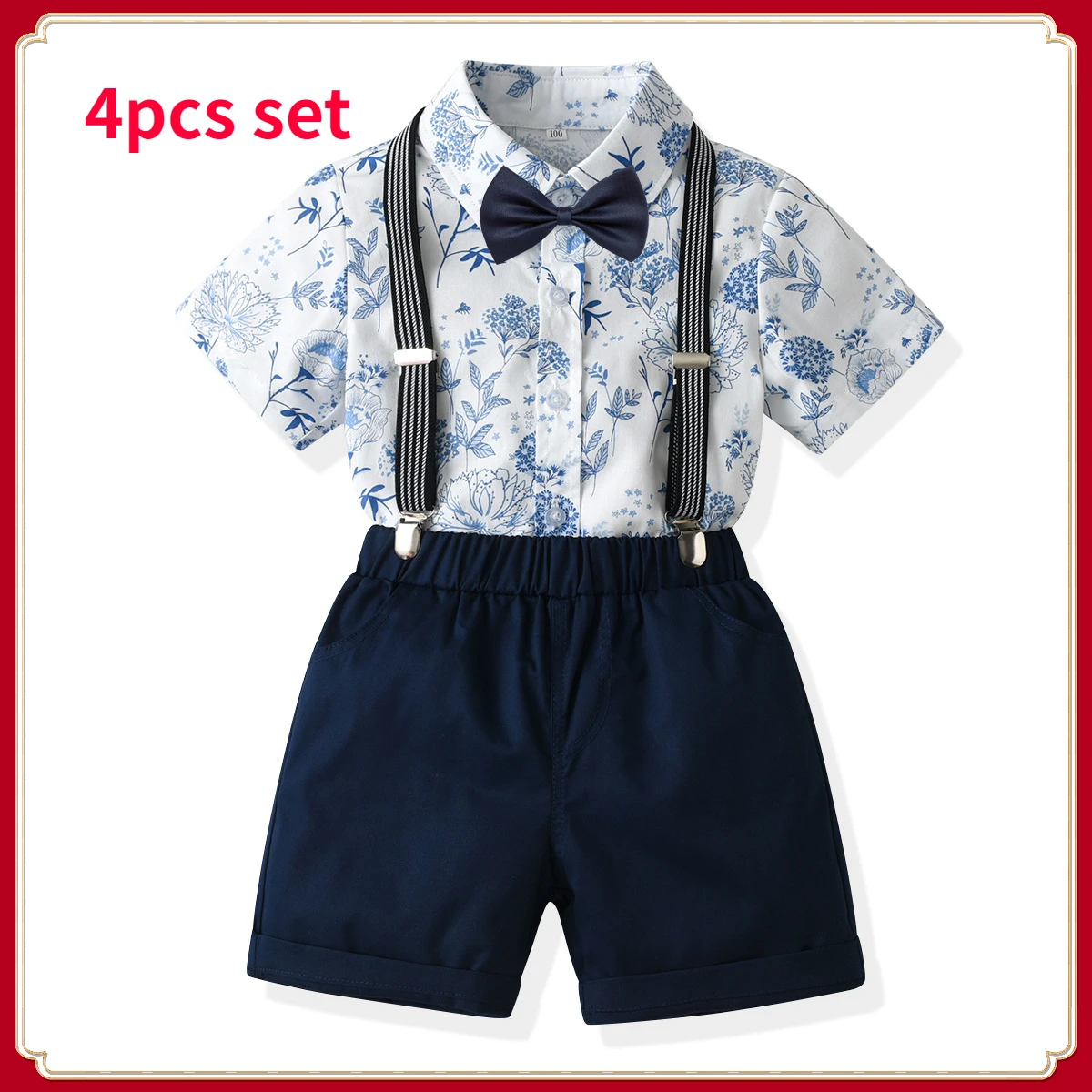 

Baby Cake Sash Outfit Gentleman Suit Boys' Bow Tie Straps Short Sleeved Shorts Kids Clothes Set Children Photograph Clothing