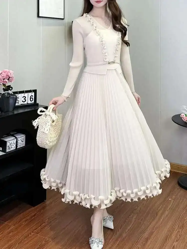 فستان LANMREM بتصميم حافة الأذن الخشبية مطوي للنسا...