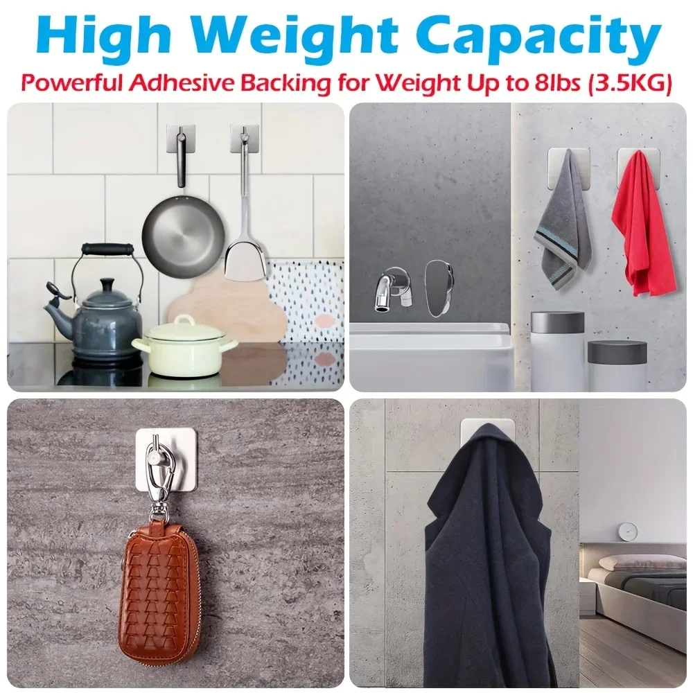 Stainless Steel Hook Adhesive Hooks Towel Hook Wall Clothes Hook Kitchen Hook Wall Hanger 4pcs Self-Adhesive Towel Hooks 304 Stainless Steel Stick-On Wall Hooks Home Coat Robe Bathroom Organization Accessories