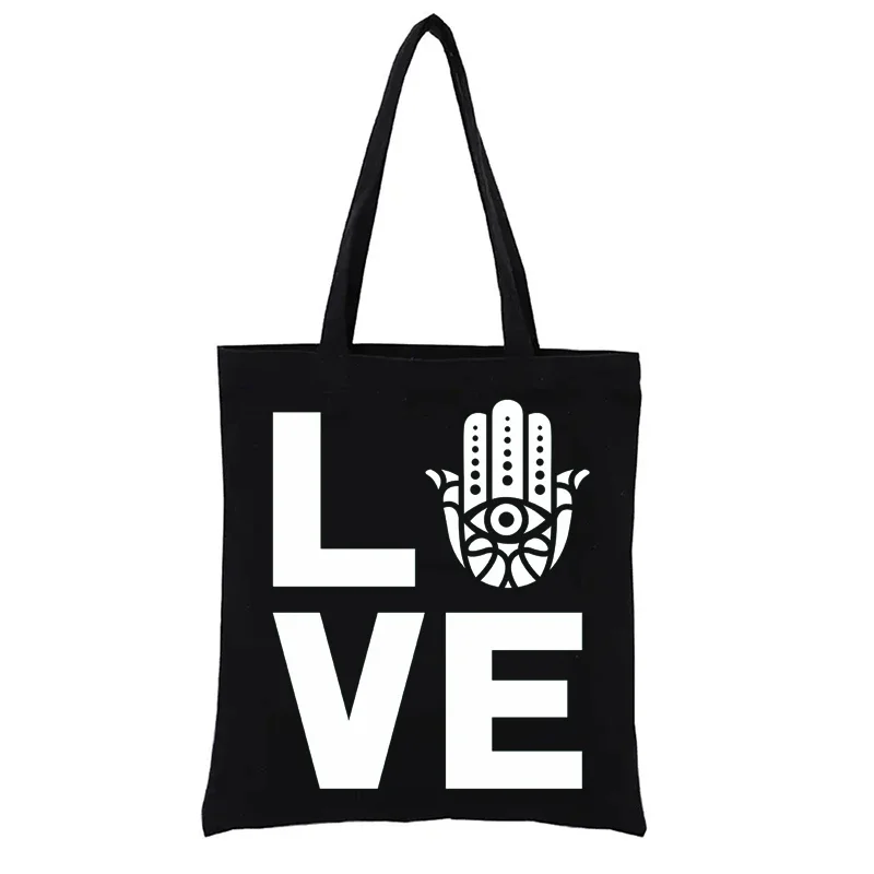 

I Love Hamsa Canvas Shopping Bag Casual Women's Bags Designed 2023 Funny Fashion Shopper Tote Handbags Totebag Shopping Eco