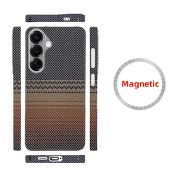 Luxury Real Carbon Fiber Ultra - Light Protective Phone Case with MagSafe - Galaxy S25+ (Sunset Red Magnetic)