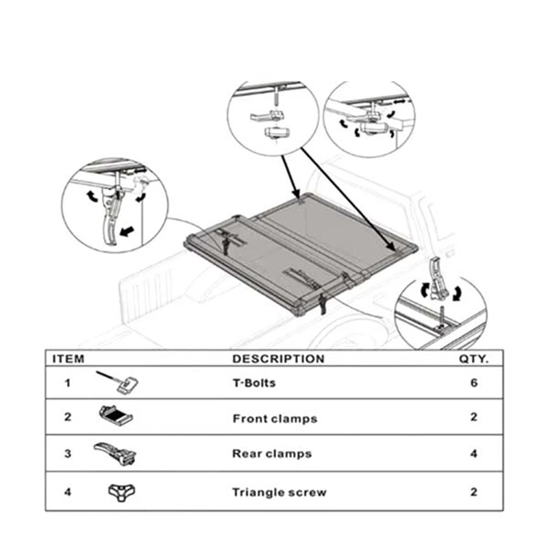 Parti universali per Kit di fissaggio della copertura del carico del camioncino con copertura Tonneau rigida Tri-Fold