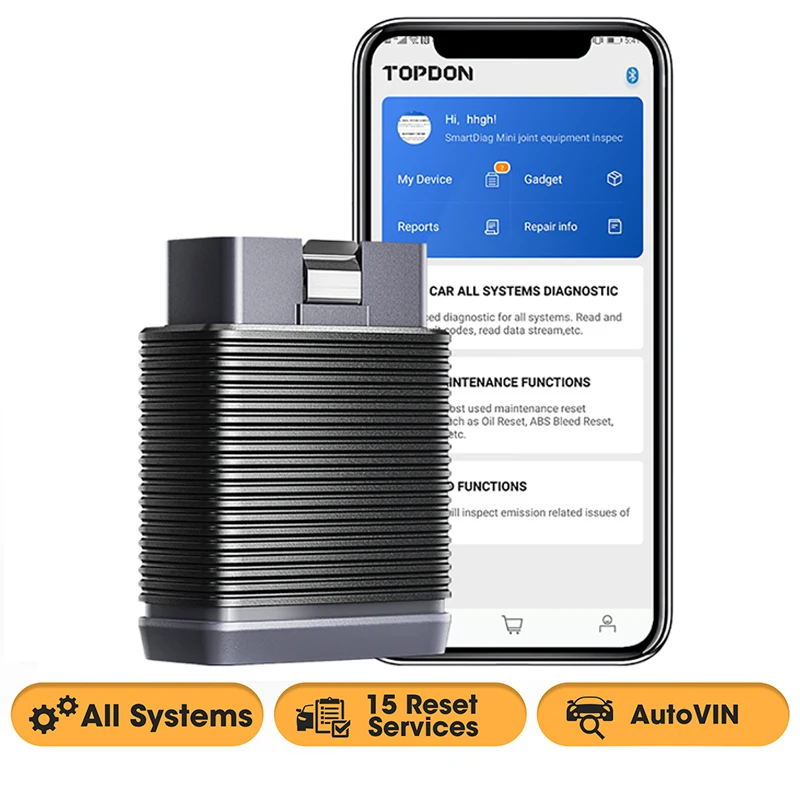 Topdon SmartDiag Mini Full OBD2 Wireless Bluetooth Scanner Tool 15 Special Functions Full System