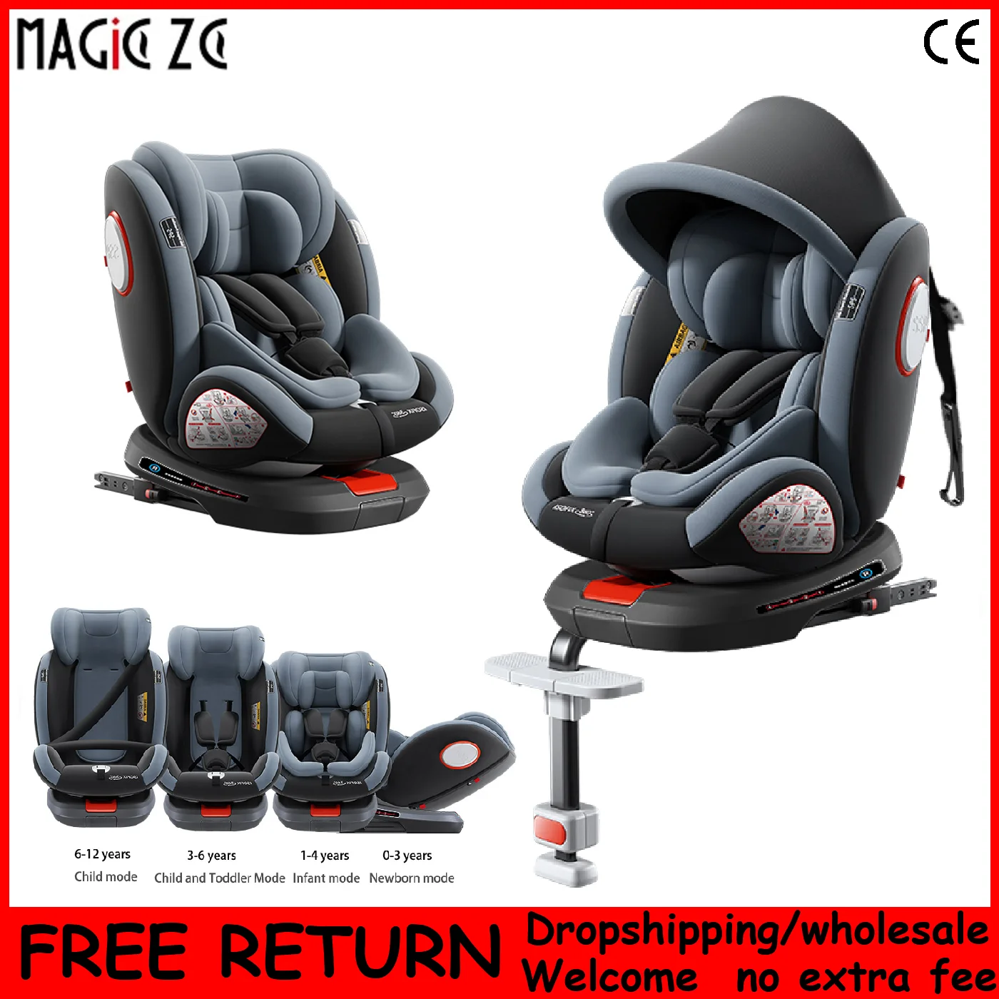 Siège enfant 360 °   ISOFIX siège auto rotatif bébé sièges de sécurité voiture enfant ECE R129 ceinture de sécurité 5 points 0-12 ans adapté au nouveau-né