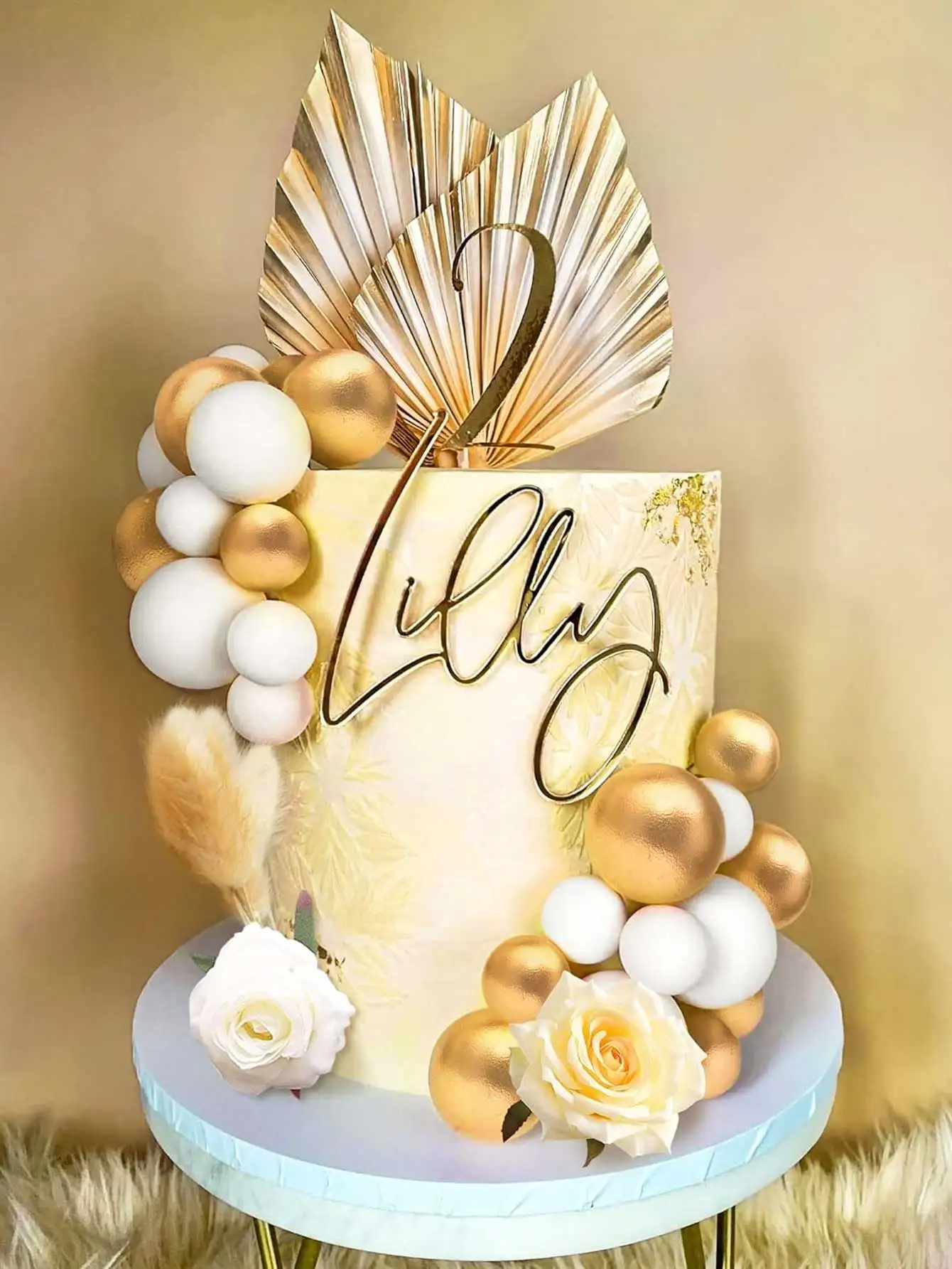 Decorazione Torta JeVenis Champagne Decorazione Per Torta Con Palline D'oro  Topper Per Torta Con Foglie Di Palma D'oro Palla Oro Bianca Boho Per  Matrimonio Compleanno Anniversario Decorazione Torta Compleanno, image size:1340x1785