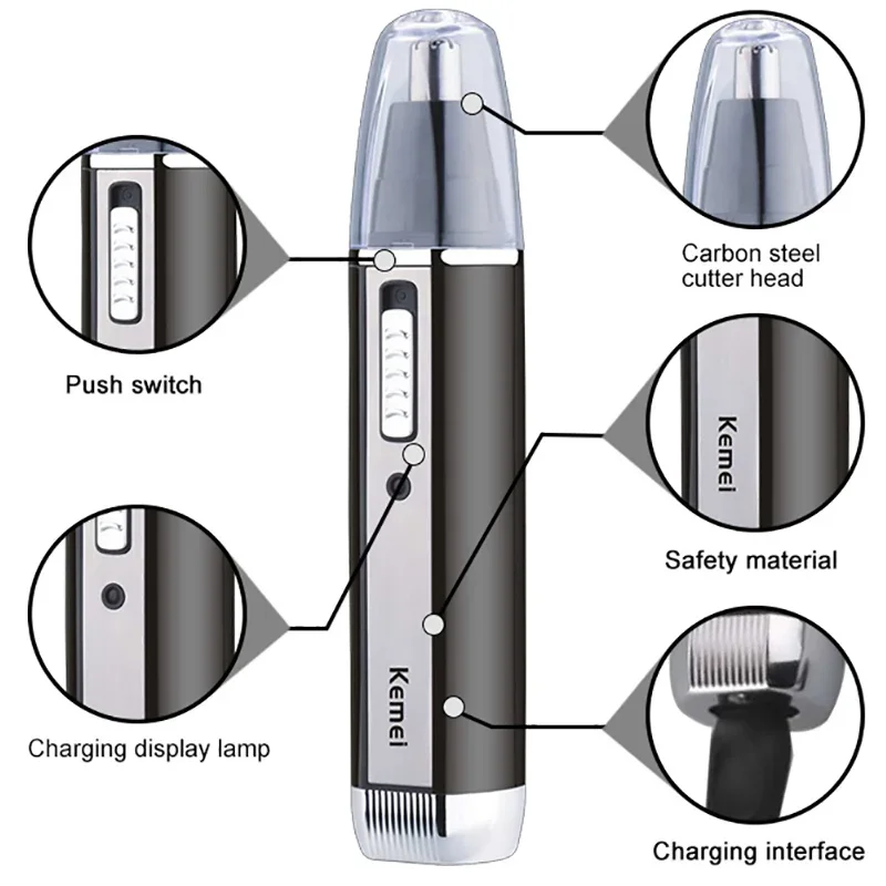 Kemei 4in1 Rechargeable Nose Trimmer Beard Trimer Men Micro Shaver Eyebrow Nose Hair Trimmer Nose and Ear Cleaner Grooming Set 2