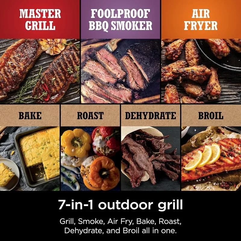 Ninja, Woodfire Pro Outdoor Grill and Smoker, Thermometer, BBQ Smoker, Air Fryer, Bake, Roast, Dehydrate, Broil, 7-in-1 6