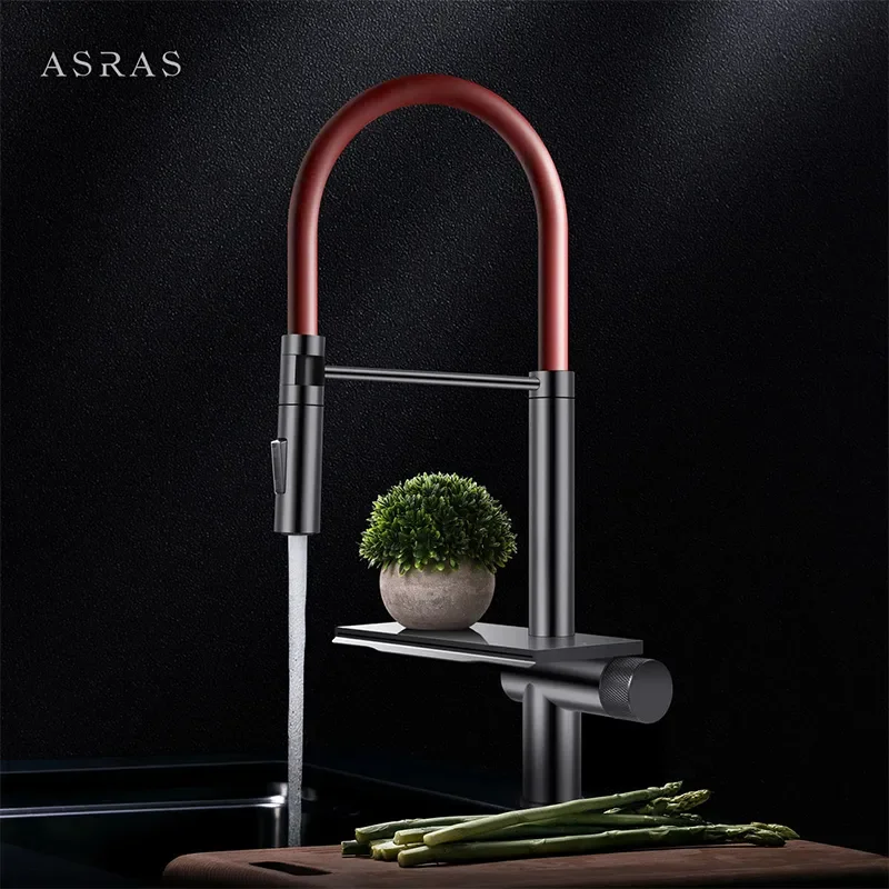 

ASRAS Flying Rain Waterfall Faucet Hot and Cold Water Kitchen Faucet Single Handle Switch Pull Out 360 Degree Kitchen Mixer Tap