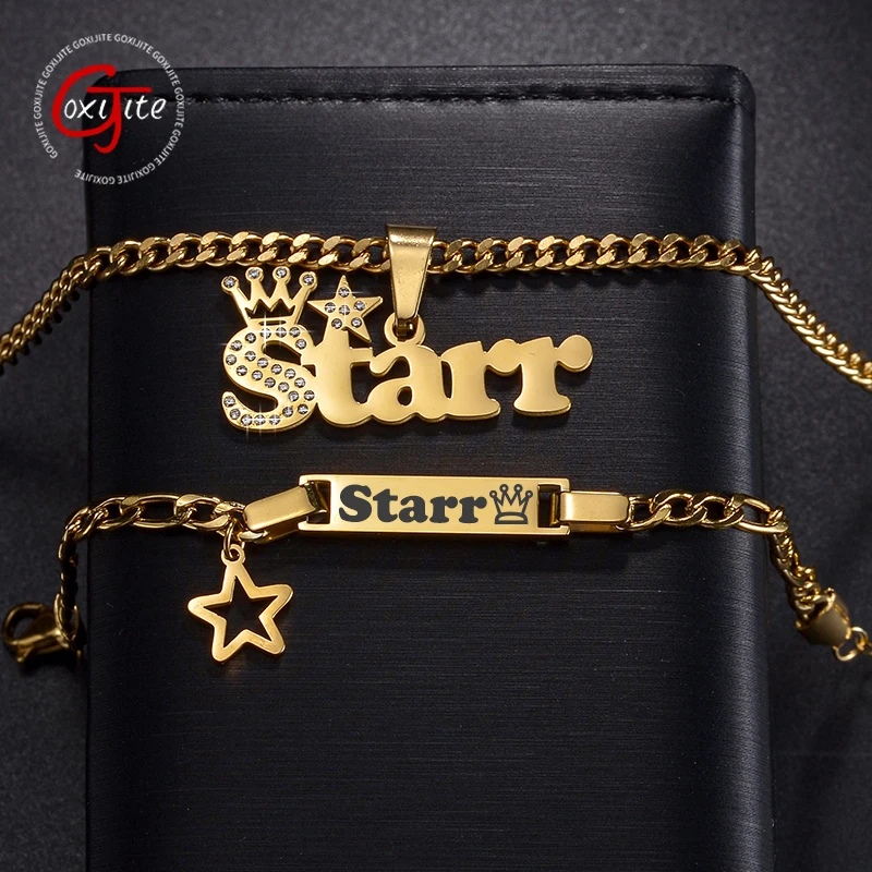 

Goxijite Personalized Name Bracelet Stainless Steel Custom Shiny Stone Nameplate Pendant Necklace For Women Men Birthday Gift