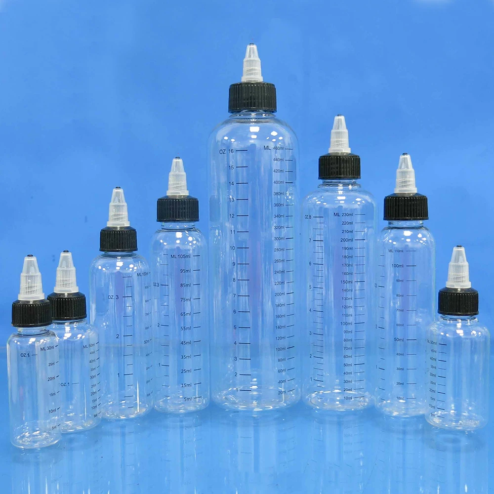 30ml/60ml/100ml/120ml/250ml Plastic Refillable Bottle PET Oil Liquid Dropper Bottles Twist Top Cap Tattoo Pigment Ink Containers