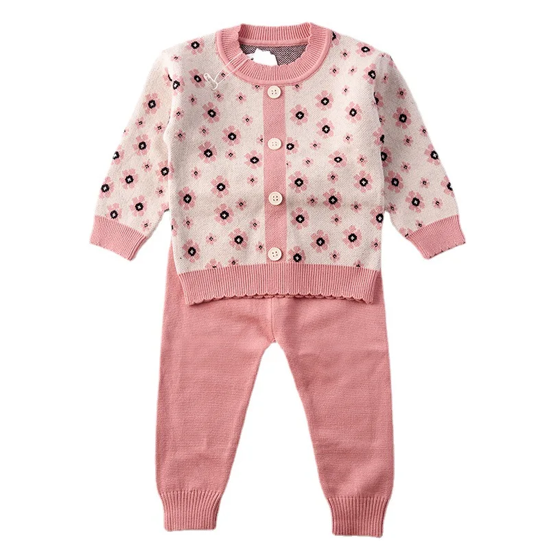 

Winter Baby Girls Clothing Sets fashion floral Children Thicken sweater Kids Clothes Girls Long Sleeve Pullover Tops+ Pant Suits