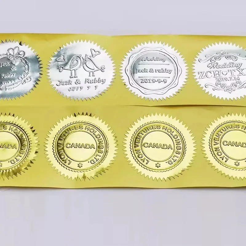 25-50mm 기어 스티커 레이저 황금 광택 레이블 decorlabel 엠보싱 스탬프 선물 상자 packag 선물 스크랩북 용 인감 packag