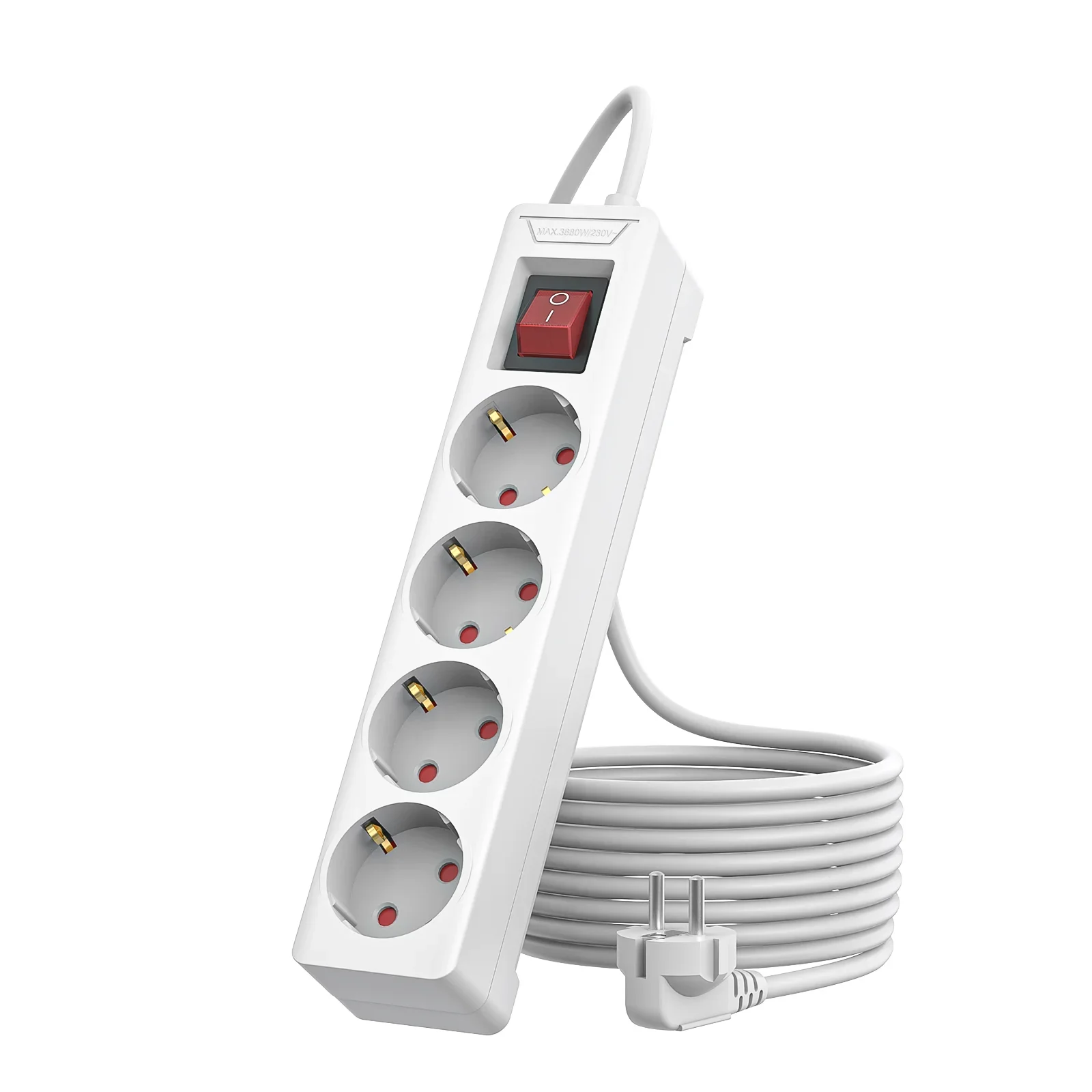 4 Outlet EU Surge Protector Power Strip 1.5m/2m Extension Cord AC Plug Socket Adapter Overload Protection