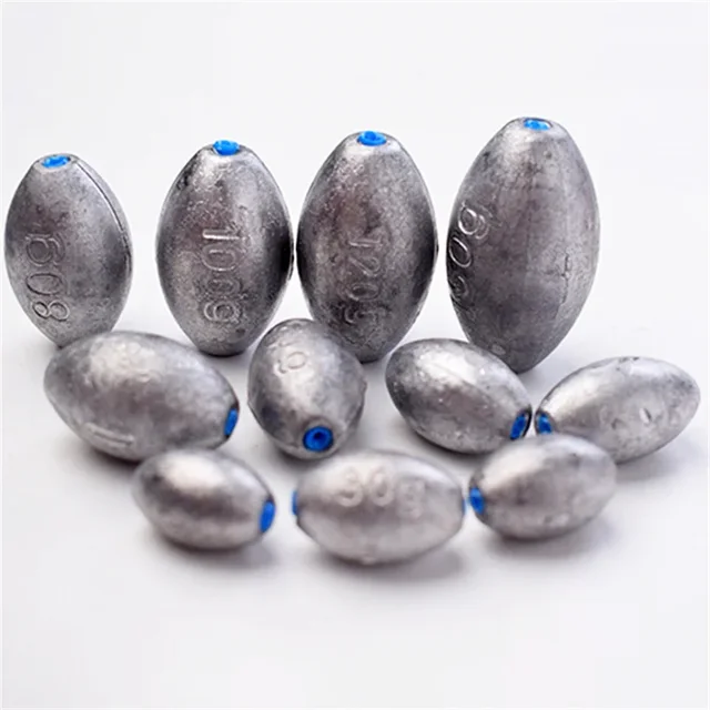 10pcs Fishing Lead Olive Shaped Sinkers with Plastic Plug Hollow Lure Lead Weights  Fishing Slip Shot Sinkers 10/20/30/40/50/60g 4