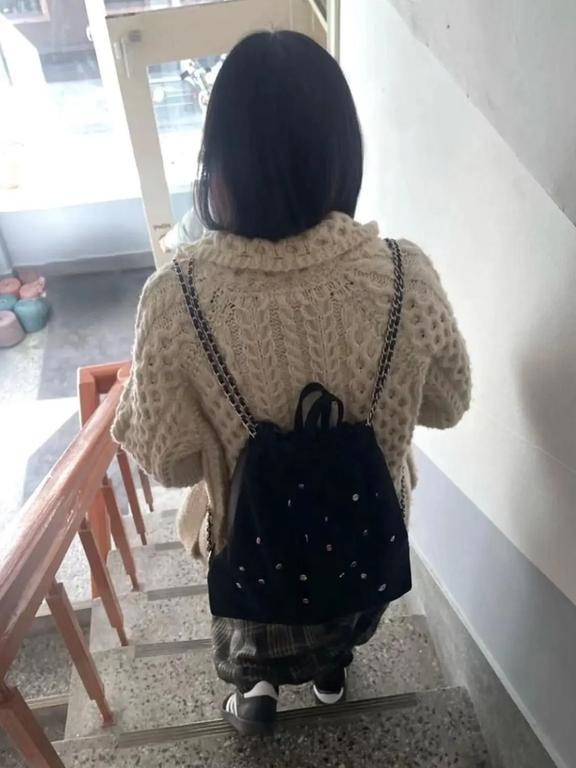 JIAERDI Y2k Vintage Drawstring Backpack Women Hot Girls Beading Chic Backpacks Casual Backpacks Ladies Harajuku Schoolbag Y2k
