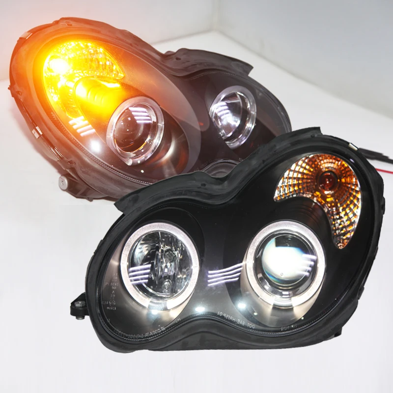 For Benz 2000-2007 Year W203 C63 C200 C230 C280 C300 LED Angel Eyes Car Head Lights Black Housing SN