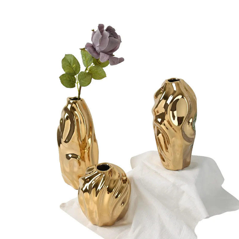 Modern Light Luxury Creative Ceramic Golden Vase Decoration Living Room Bedroom Decoration Cabinet Flower Vase Home Decoration 5