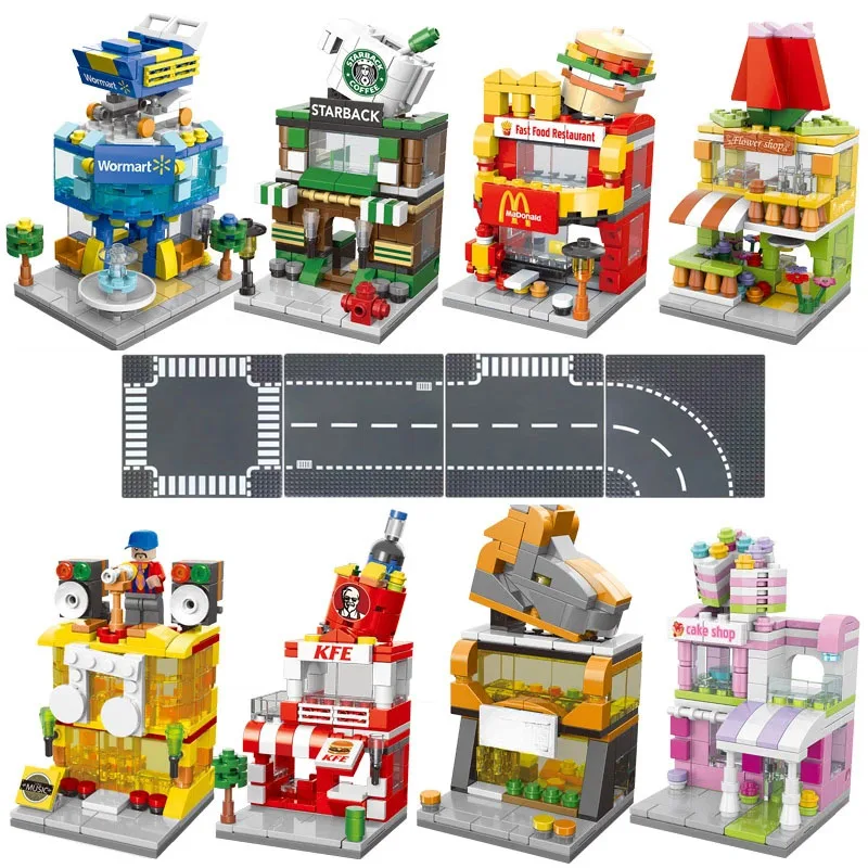 Mini City Architecture Street View Building Blocks Store Shop House Model Diy Mini Bricks Giocattoli Regalo Di Natale Per Bambini