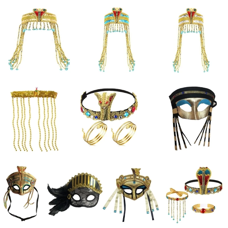 

Golden Vintage Cosplay Headdress Headwear for Girls Halloween Hair Hoop Cosplay Egyptian Snake Hair Hoop