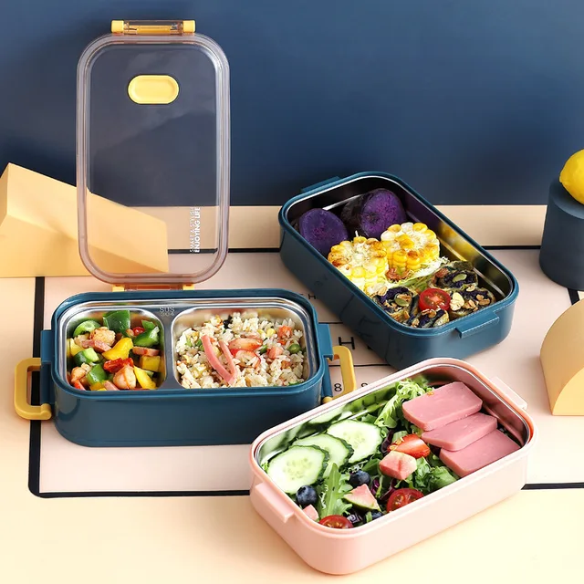 Office Worker with Lunch Box Double-Layer Japanese-Style Portable Microwave Bento Box Separated Insulation Heated Lunch Box Set 1