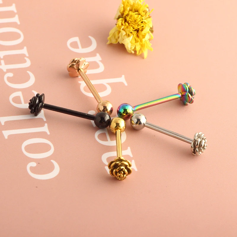 Rose Gem Heart Tongue Piercing langue Tongue Rings Surgical Steel Nipple Ring Helix Piercing Earring Jewelry