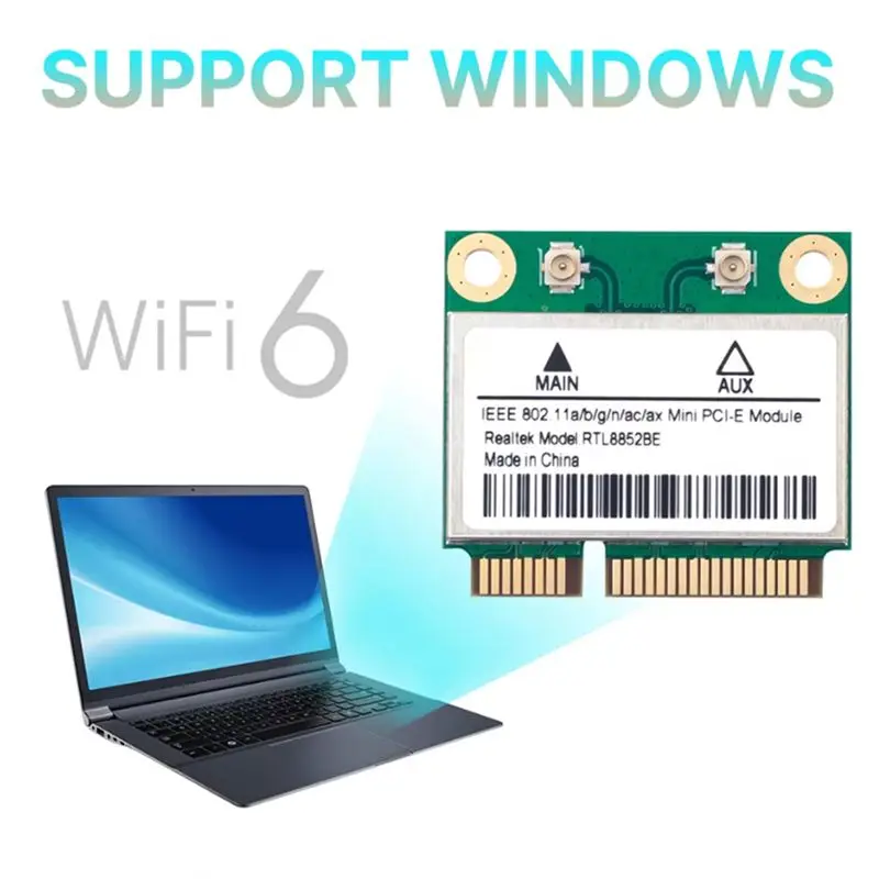 AX1800 Wifi 6 네트워크 카드 RTL8852BE 미니 PCI-E 듀얼 밴드 2.4G/5Ghz 어댑터(Windows 10/11용 BT 5.2 브래킷 포함)