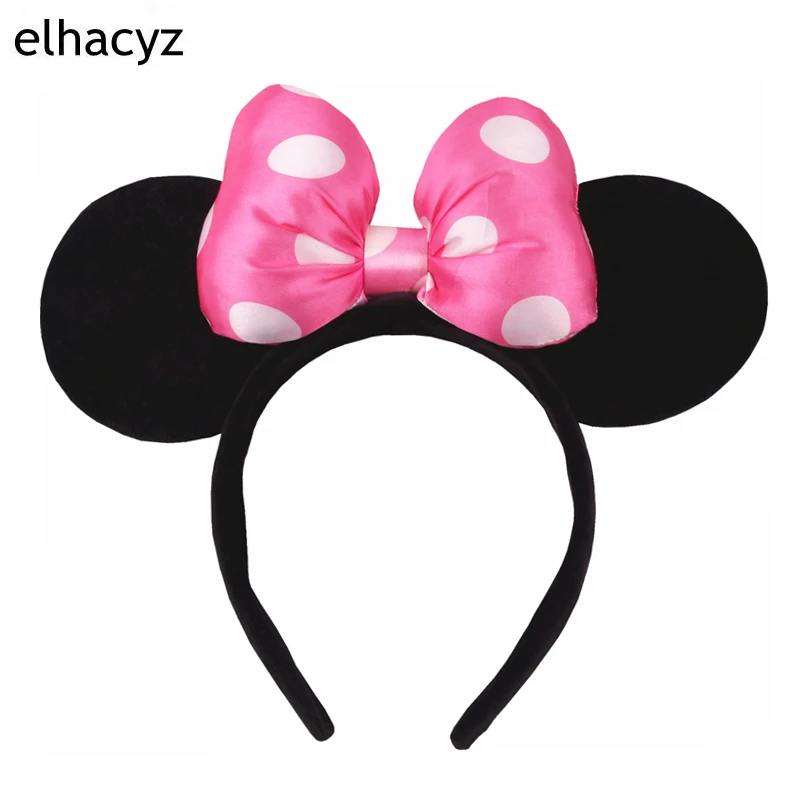 Disney-Clássico Dot Bow Headband para Mulheres e Meninas, Tamanho Grande, Orelhas Minnie Mouse, Festa Hairband, Acessórios para Cabelo DIY, Festival, Park Trip, Quente