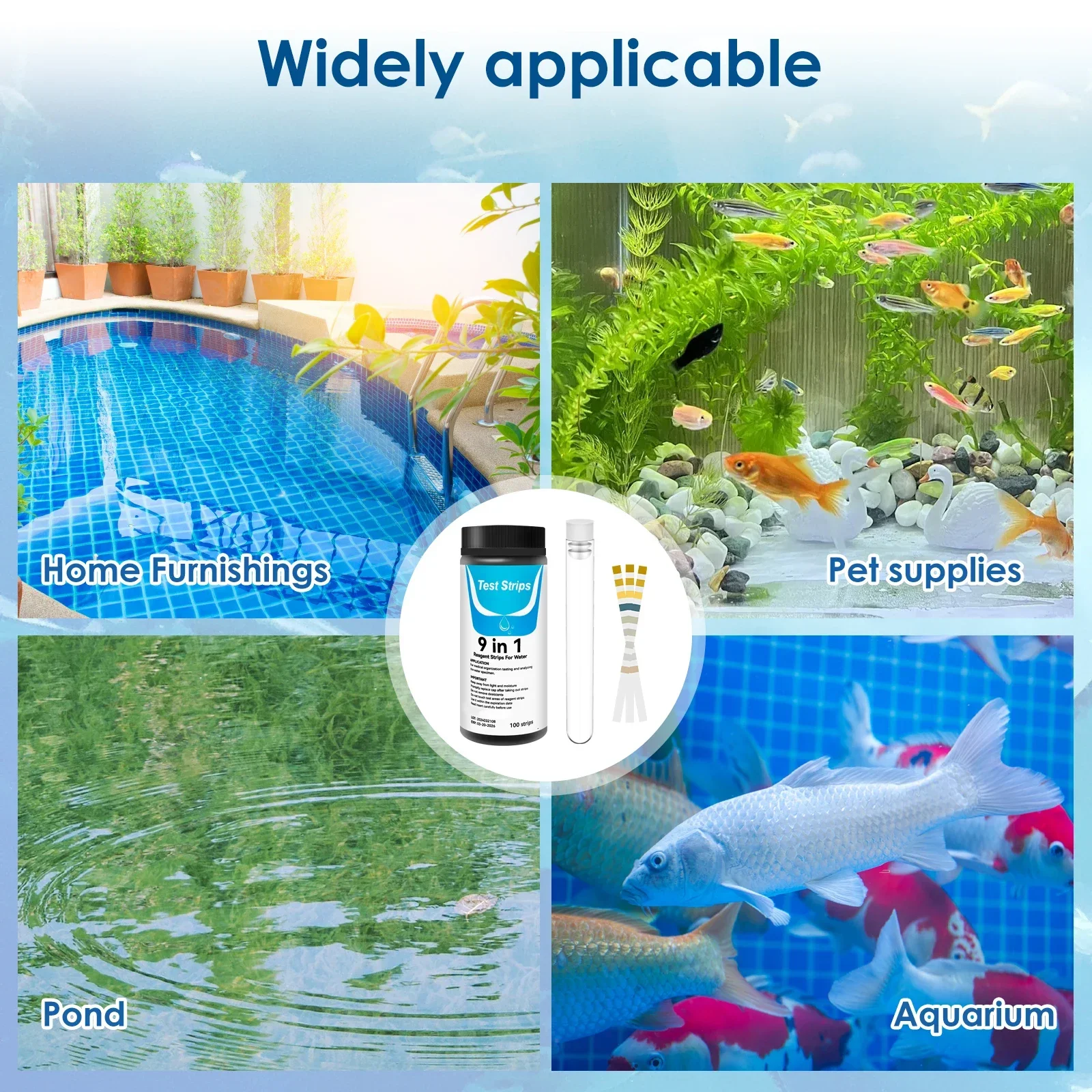 Aquarium Test Kit 100 Pcs 9-IN-1 With Tube Water Quality Monitor pH Strips Easy Fast Accurate aquarium test strips,aquarium water quality testing agent