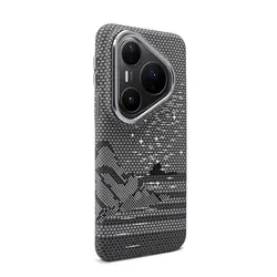 Magnetic Matte Stripe Hard Back Cover with Metal Lens Frame & Button Shell for Huawei Pura 80 Ultra (Black)