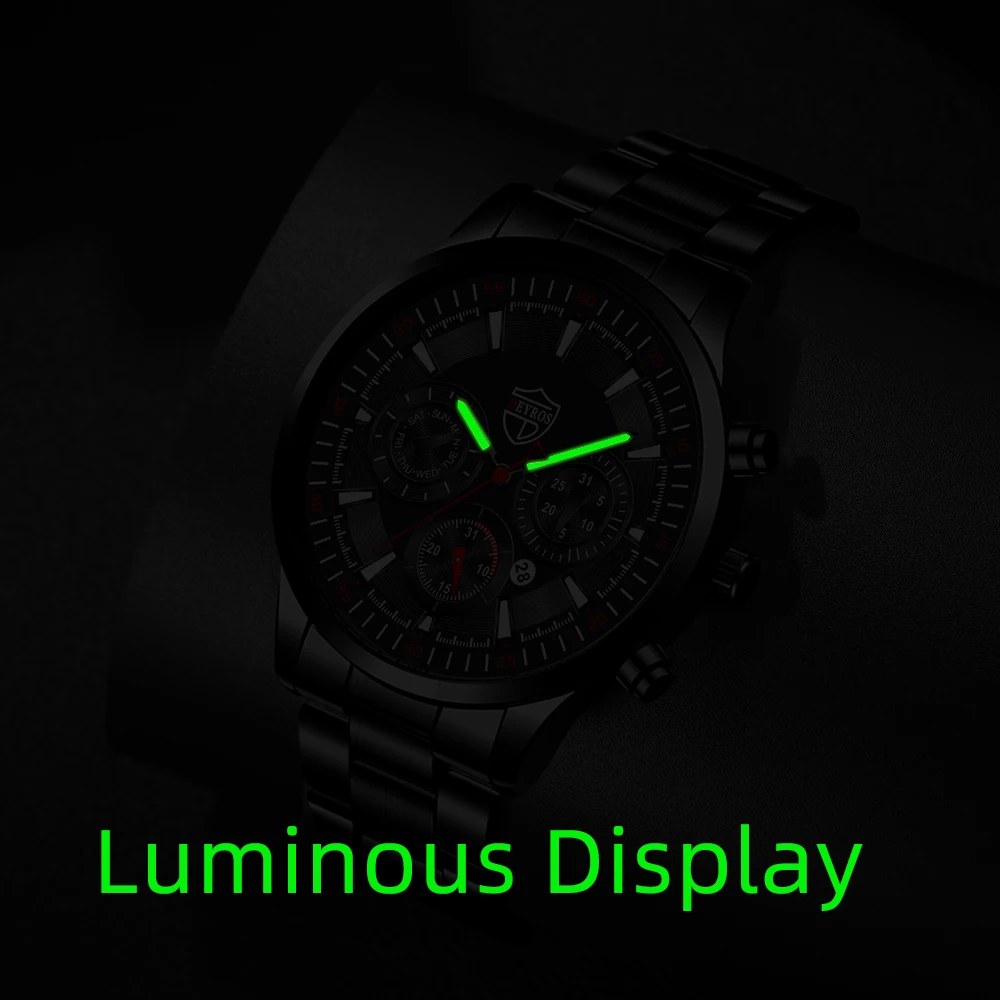 Mens Watches Set Sports Stainless Steel Quartz Watch Business Casual Wrist Watch