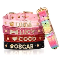 Bling Rhinestone Cat Collar Free Custom Puppy Cats Collars Personalized Kitten Name Charms Pet Crystal Necklace Cat Accessories 2