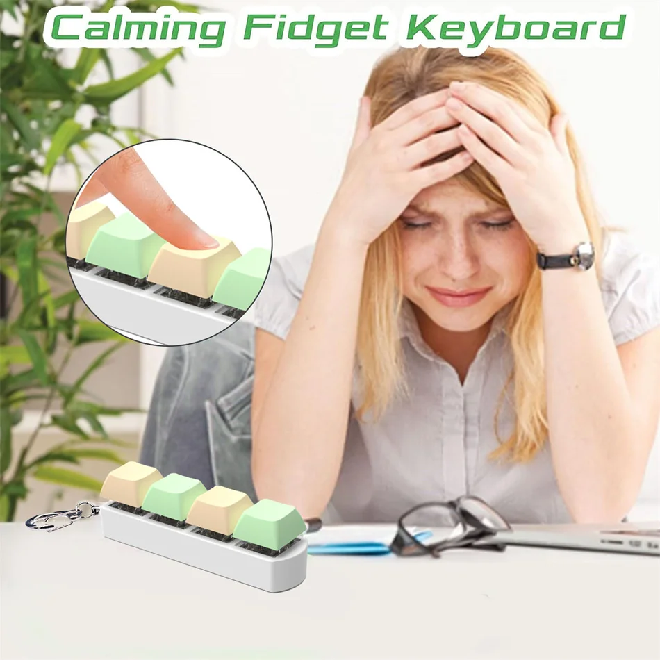 Keyboard Fidget Toys with Light Stress Relief Keyboard Keychain DIY Keycaps Button Finger Fidget Key Caps Shaft Tester Keychain fidget toys