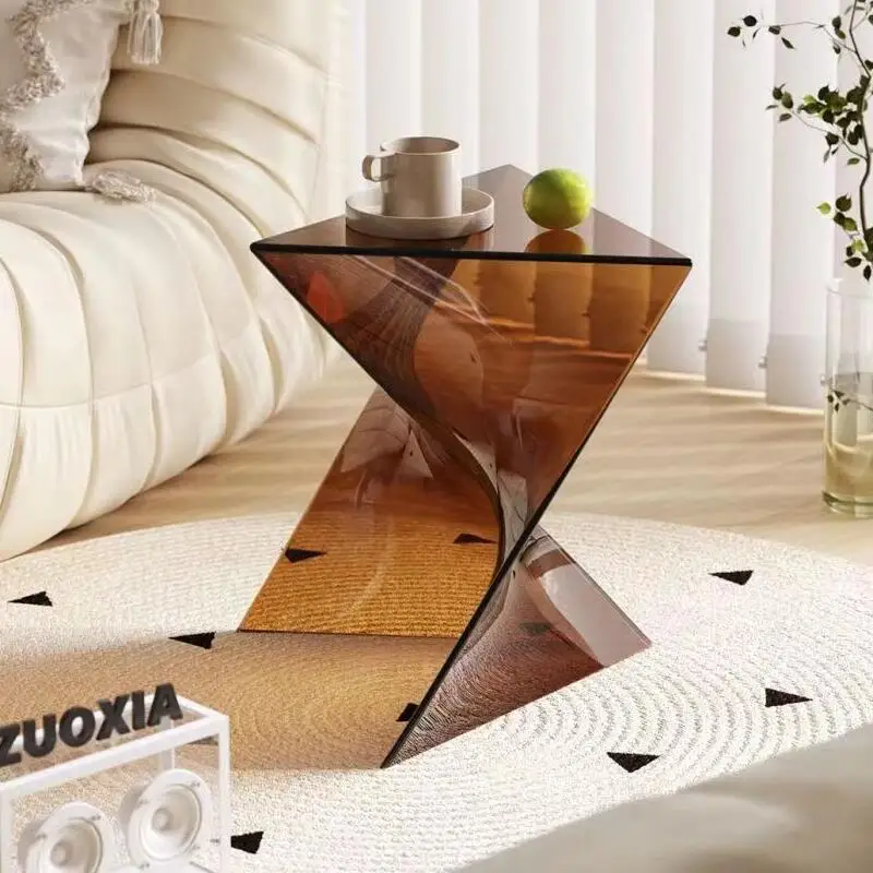 リビングルーム用の透明なアクリルサイドテーブル透明なソファテーブル幾何学的なミニマリストのコーヒーテーブル不規則モダンなエンド