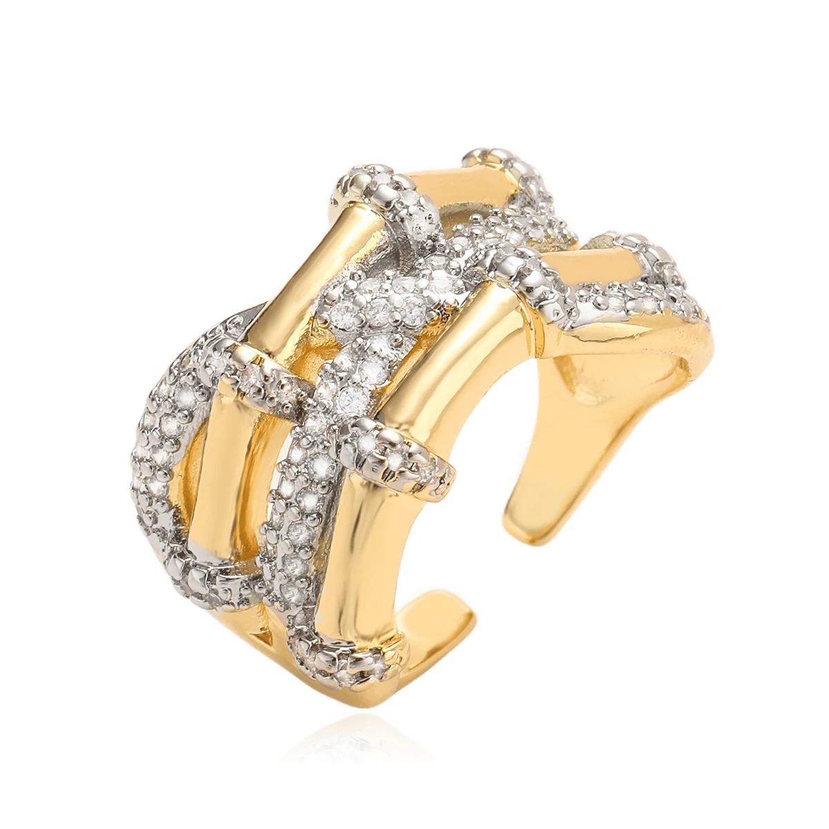 NEWBUY Brand Luxury AAA Cubic Zirconia Pave Setting Copper Jewelry Gold/Silver Mix Color Wedding Rings For Women Gift wedding rings womens ring jewelry rings ring jewelry