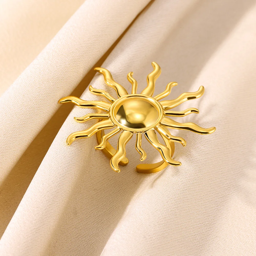Exaggerated Sun Rings Gold Color Stainless Steel Adjustable Ring