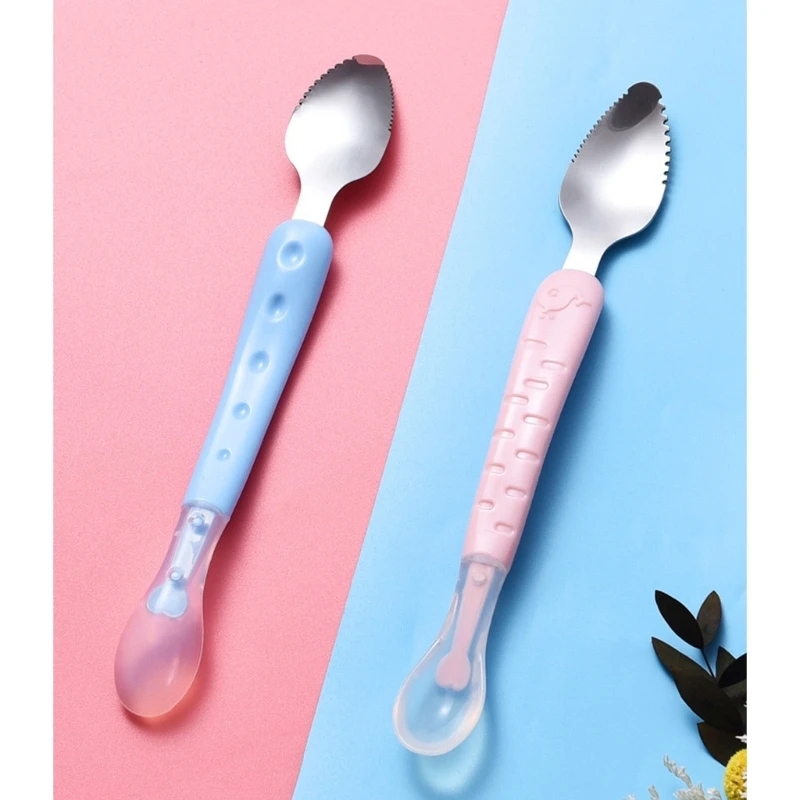 Baby Feeding Spoon Scraper Spoon Silicone Fruit Puree Supplementary Food Feeder Dual-Head Toddler Cutlery