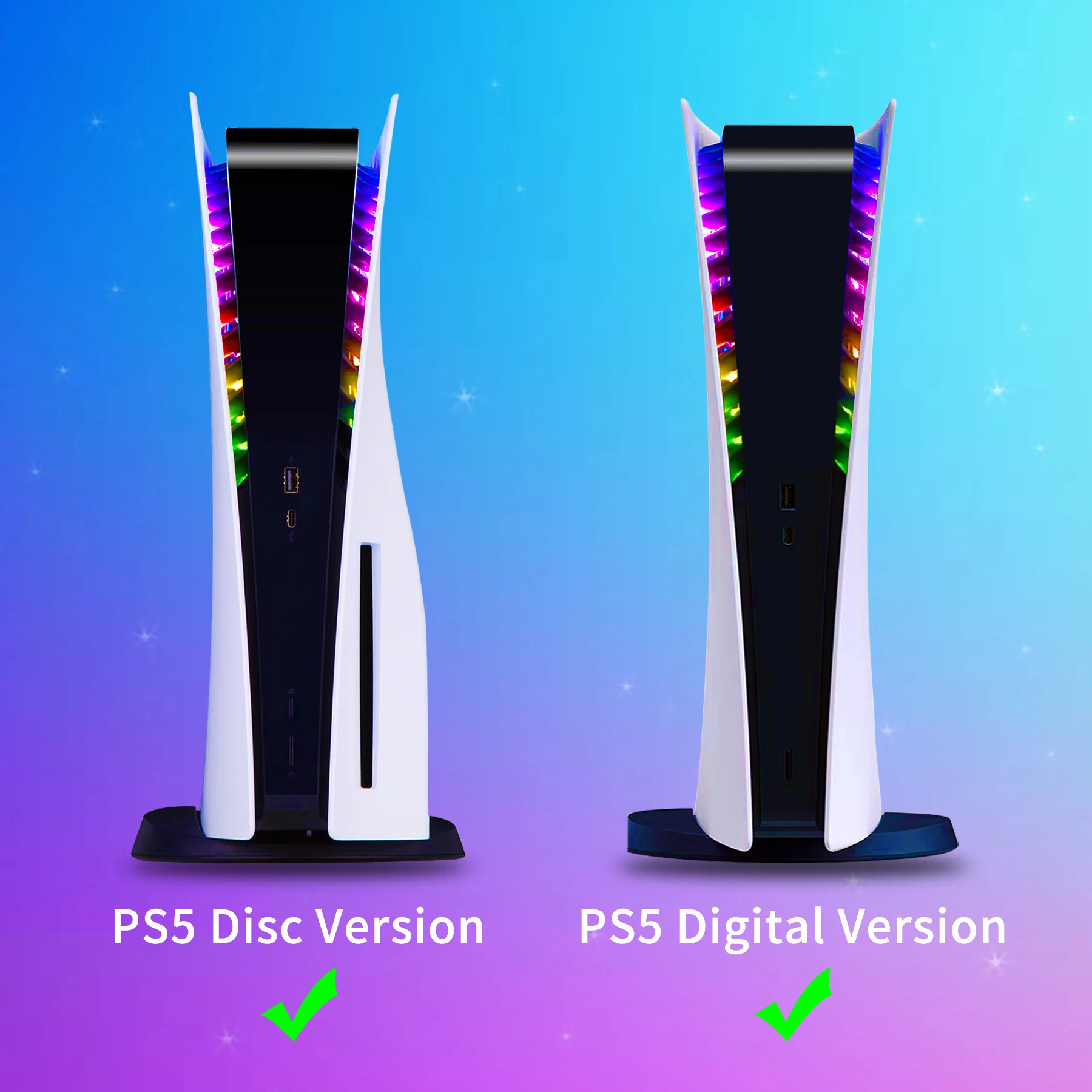 DOBEWINGDELOU Façade PS5 avec bande lumineuse RVB et filtre à poussière pour aérations de