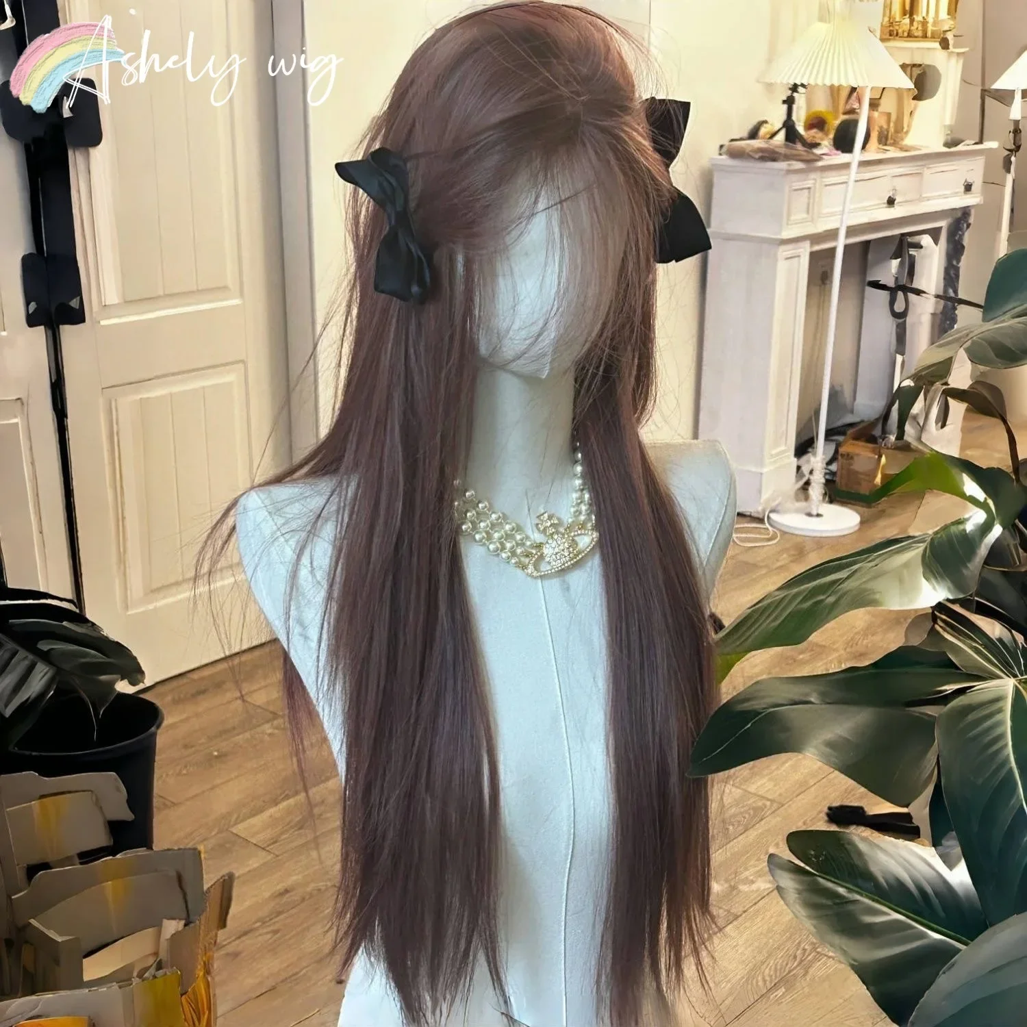 Ashely Lace Front Synthetic Wigs Pink Brown Wig Long Straight