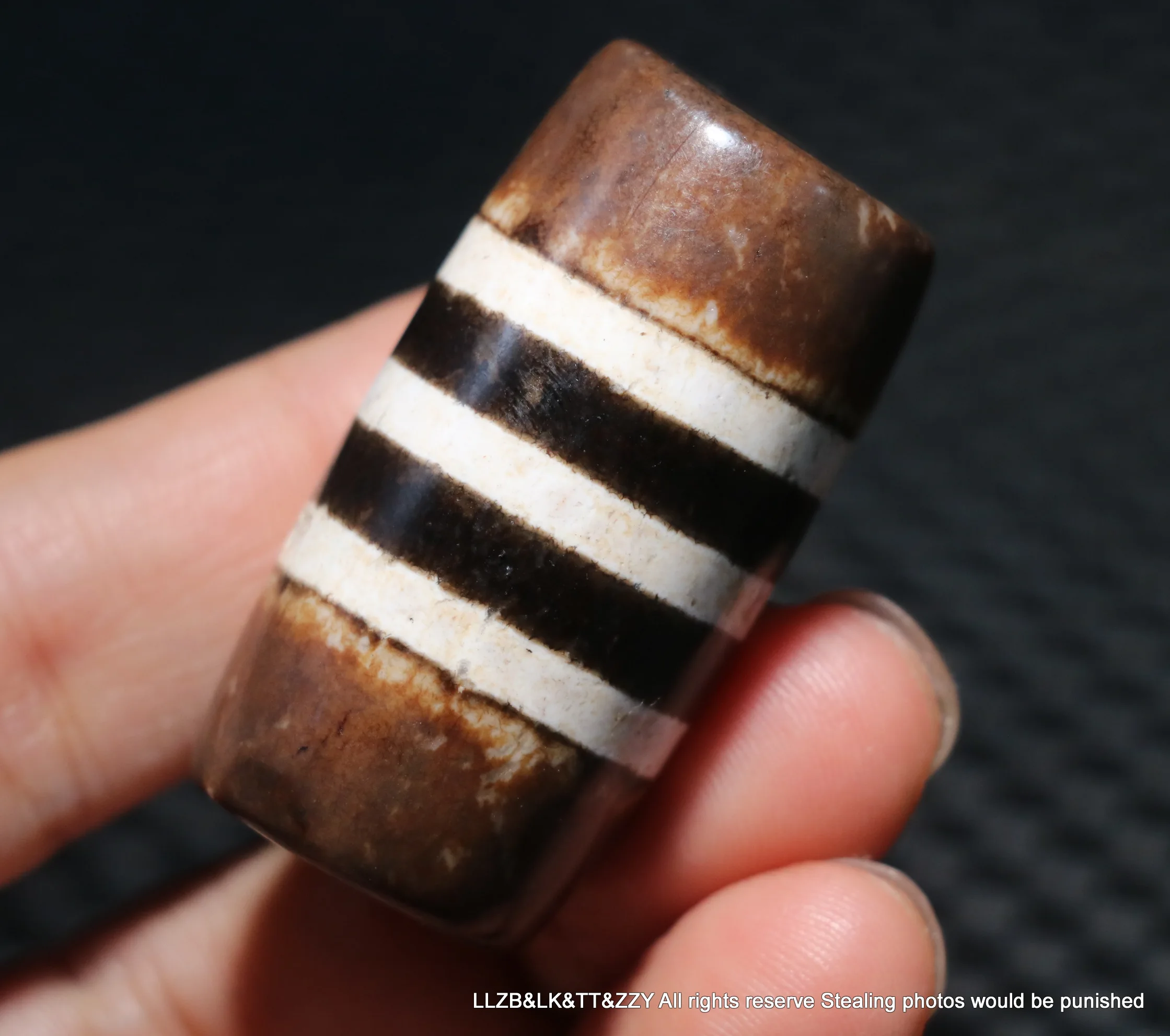 Unique Power Energy Tibetan Old Agate Line Type Healer Medicine Big Drum Shape dZi Bead Talisman LKbrother Sauces UPD221201A01