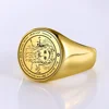 EUEAVAN Stainless Steel Key of Solomon Seal Rings Gold Color The First Pentacle of Sun Men Ring Wealth Good Luck Amulet Jewelry 2