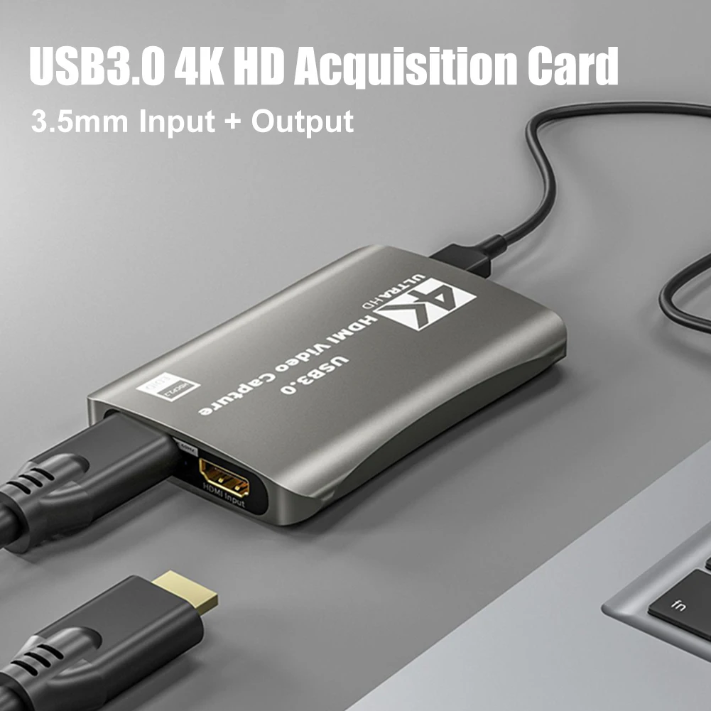 HD Video Capture Card 4K 60fps USB 3.0 Loop-out HDMI-compatible with Audio Mic Streaming for PS4 5 Nintendo Capture