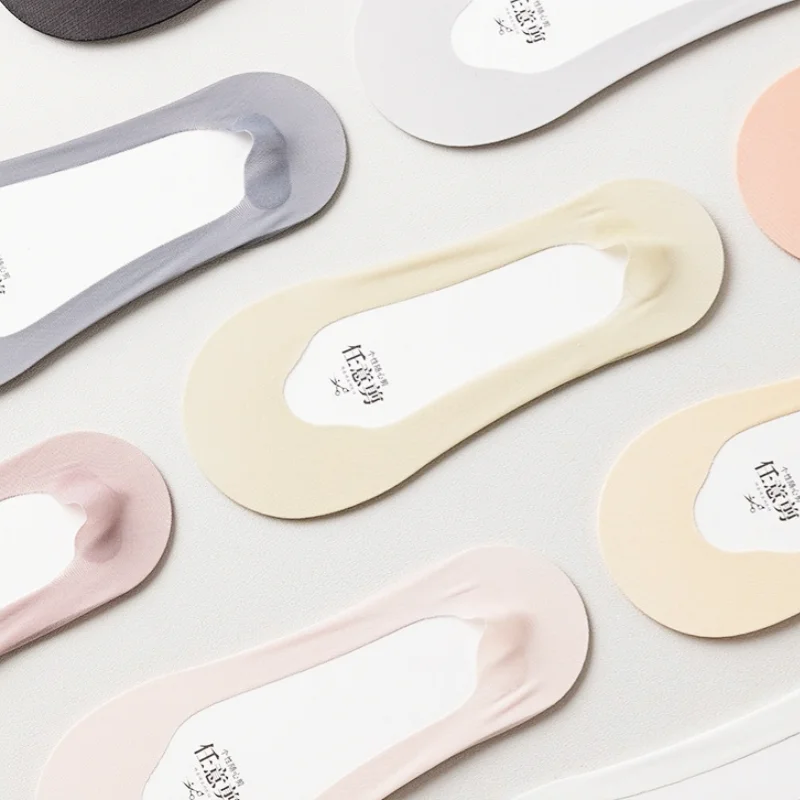 Ice Silk Socks 1/5 Pairs Women's No Show Anti-Slip Ultrathin for Heels Flats Slippers Non-Slip Heel Breathable