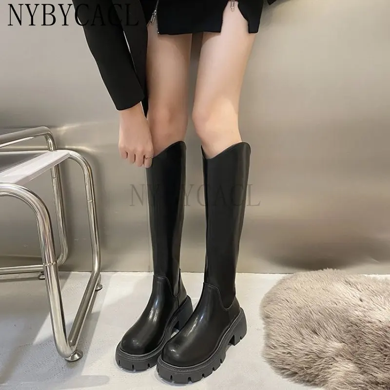 Designer 2023 New Winter Women Knee-High Riding Equestrian Boots Leather Platform Shoes Woman Long Boots Office Lady Footwear