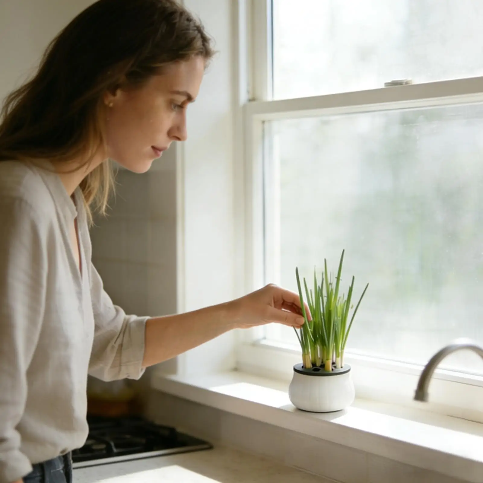 Hydroponic Green Onion Growing Kit - Indoor Kitchen Garden DIY Planting System with 3D Printed Cups