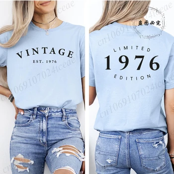 Vintage Est 1976 Print T-shirt for Women Summer Fashion Casual Tees Short Sleeves Tops Limited 1976 Edition Graphic Tee T-shirts 1