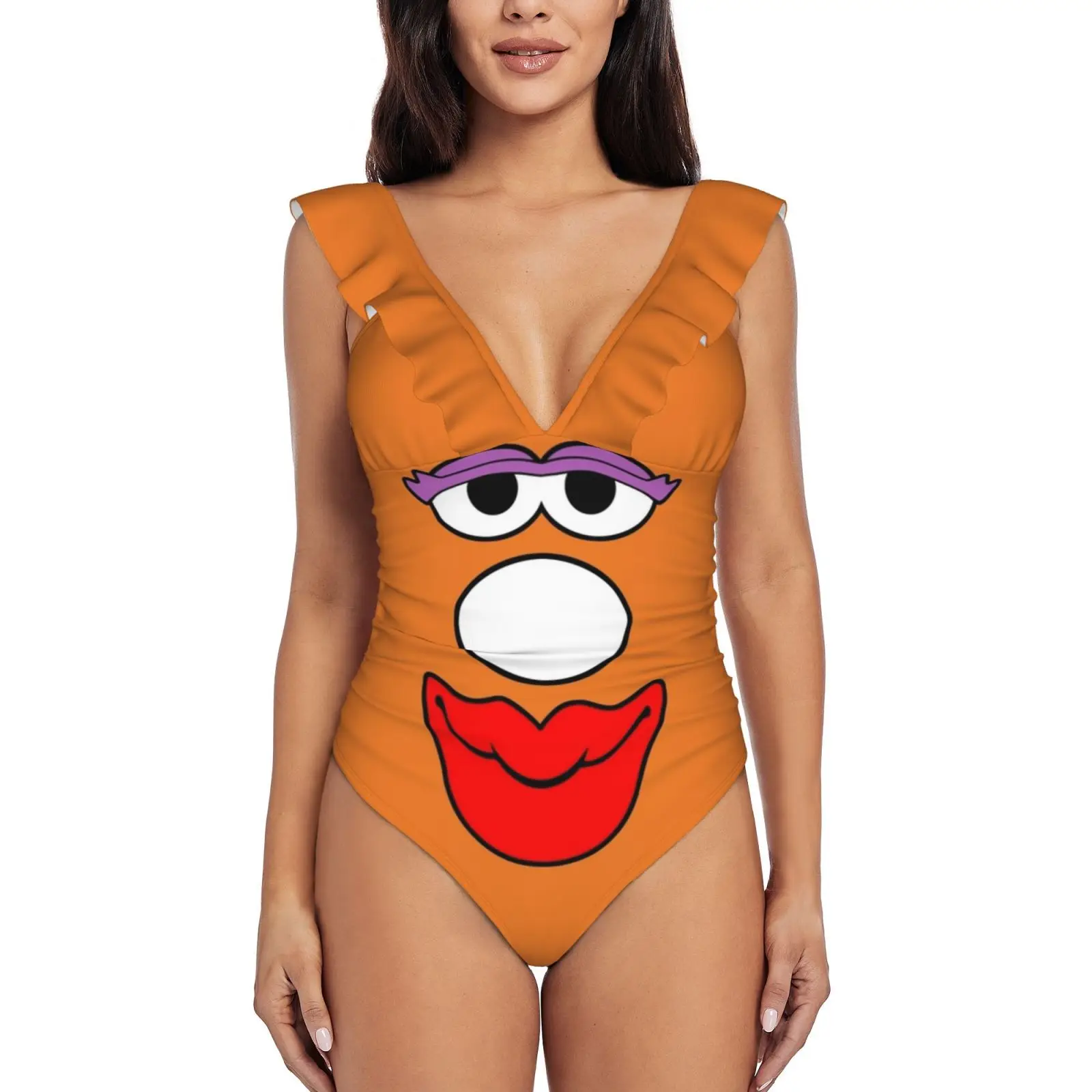Mrs Potato Head Ruffle Swimwear Donna Costume Intero Monokini Push Up Costume Da Bagno Beachwear Head Potato Face Papa Ms Mrs Mr