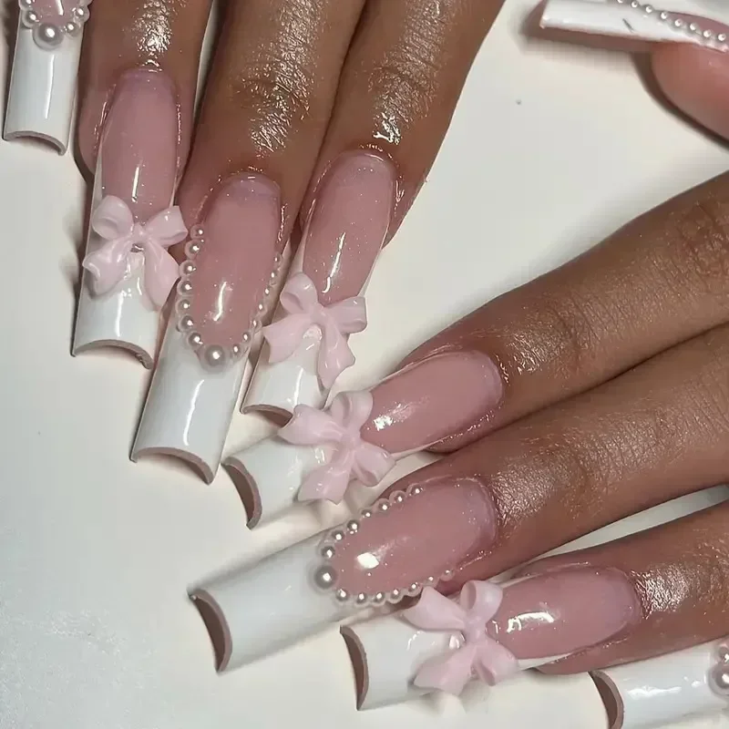 Fake Nails 24Pcs Artifical False Nails Glue Heart Designs Detachable Press on Nails XLong Finished False tip