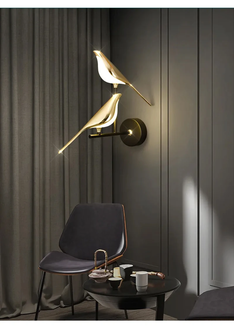 Nordic Golden Bird LED Wall Lights Parlor Bar Creative Wall Lamps Novelty Sconces Bedroom Bedside Lamp Living Room Decoration