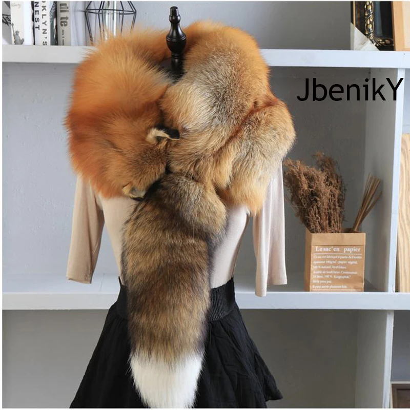 

Party Real Fox Fur Scarves Natural One-Piece Fox Fur Collar Warm Soft Real Fox Fur Scarf Luxury Women Men Jackets Hood Shawl